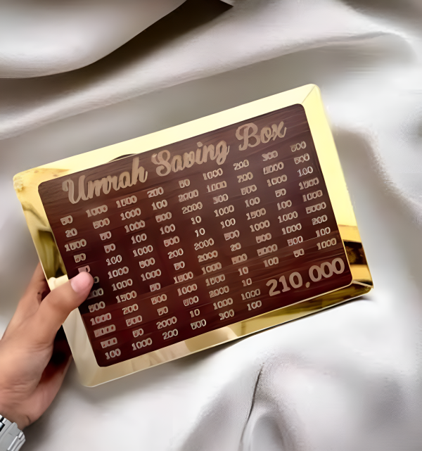 Umrah Saving Box – Box For Umrah Saving Umrah Saving Box Dark Brown, Wooden Money Box For Umrah – 210,000