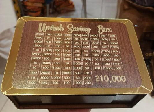 Umrah Saving Box – Box For Umrah Saving Umrah Saving Box Dark Brown, Wooden Money Box For Umrah – 210,000